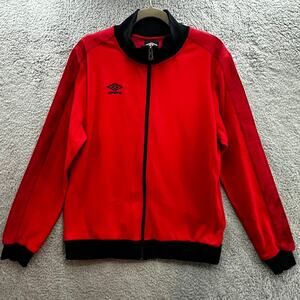Umbro Men's Large Red Full Zip Jacket Diamond Arm Stripes Football Soccer Active